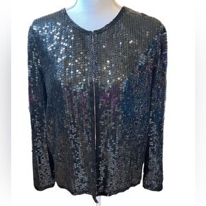 Stenay  Women's Black Sequin Beaded 100% Silk long sleeves Jacket Size M